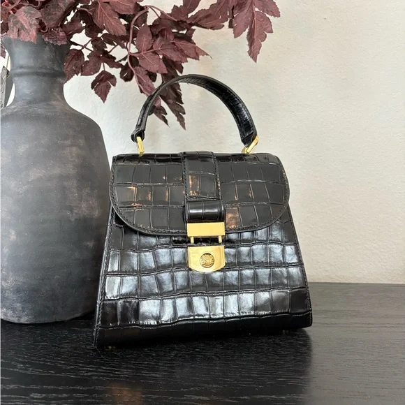 Veronica Beard Croc-Embossed Crest Lock Bag - Picture 4 of 12